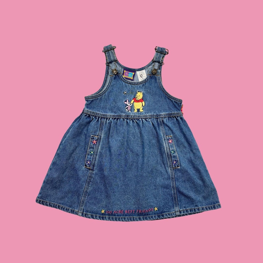 Vintage Winnie the Pooh Embroidered Floral Denim Dress, Size 5/6